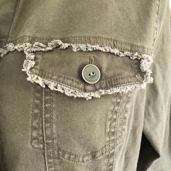 Habitat Olive Green Utility Jacket Women’s Small, Button Front, Frayed Hem - Picture 4 of 9